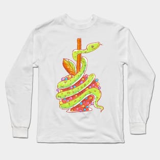 Green Snake on a Red Candy Apple Long Sleeve T-Shirt